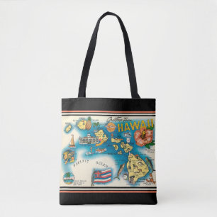 Hawaii Map Swanky Black Map Shoulder Tote Bag