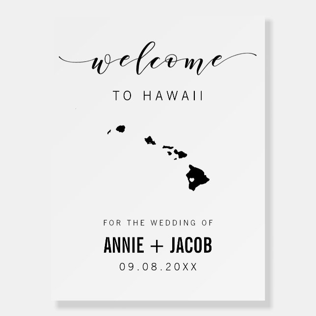 Hawaii Map Wedding Welcome Sign, Foam Board (Front)