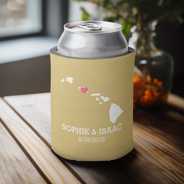 Hawaii Map Wedding with Have Hold Keep Beer Cold Can Cooler (Celebrate with a personalized can cooler - add your name or monogram. Great party favor or gift)