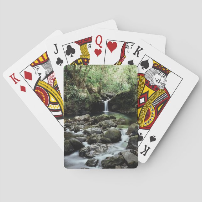 Hawaii, Maui, A waterfall flows into Blue Pool Poker Cards (Back)