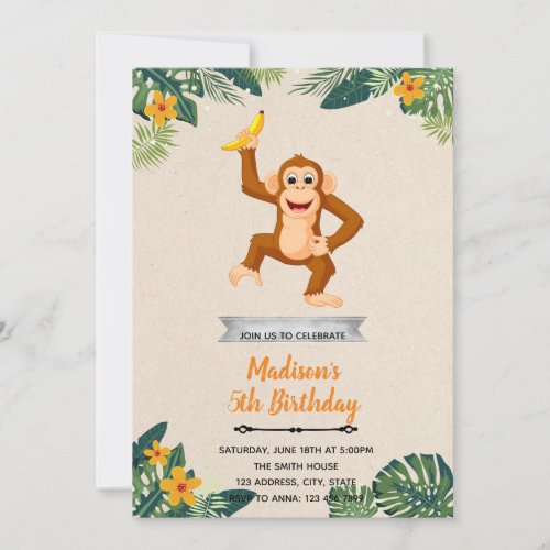 Hawaii monkey birthday party invitation