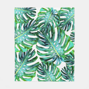 Hawaii Monstera Leaf Tropical Greenery Modern Fleece Blanket