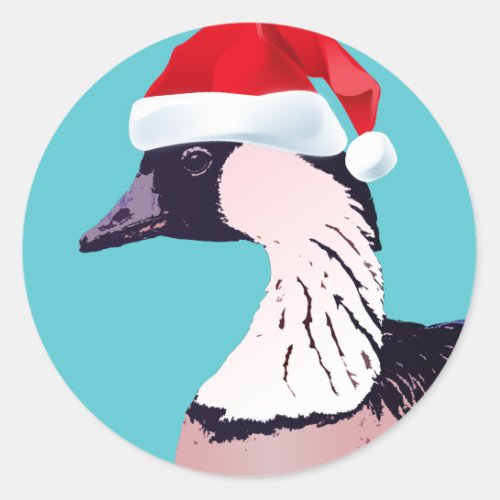 Hawaii Nene Blue Christmas Goose Santa Kalikimaka Classic Round Sticker