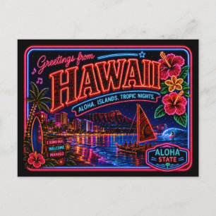 Hawaii Neon State Retro Vintage Postcard