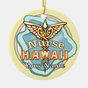 Hawaii Nurse Caduceus  Ceramic Ornament