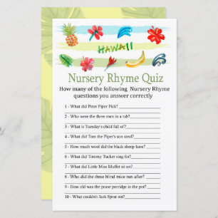 Hawaii Nursery Rhyme Quiz baby shower game