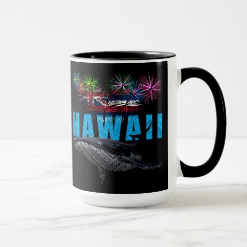 HAWAII NYE POLYNESIAN TRIBAL HUMPBACK FIREWORKS MUG