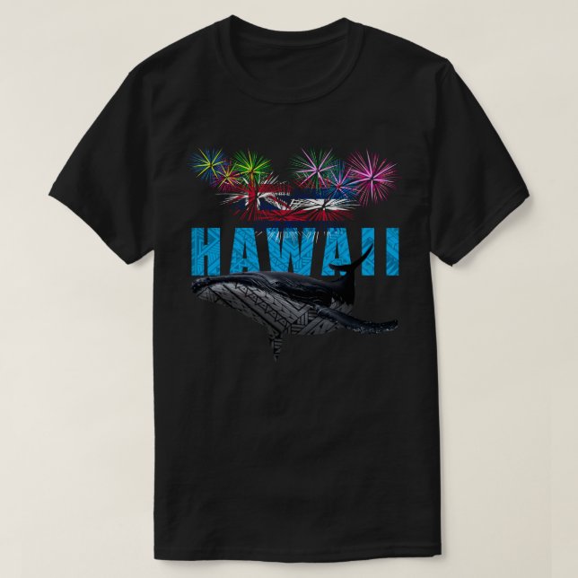 HAWAII NYE POLYNESIAN TRIBAL HUMPBACK FIREWORKS T-Shirt (Design Front)