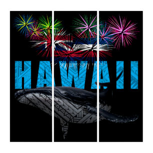 HAWAII NYE POLYNESIAN TRIBAL HUMPBACK FIREWORKS TRIPTYCH