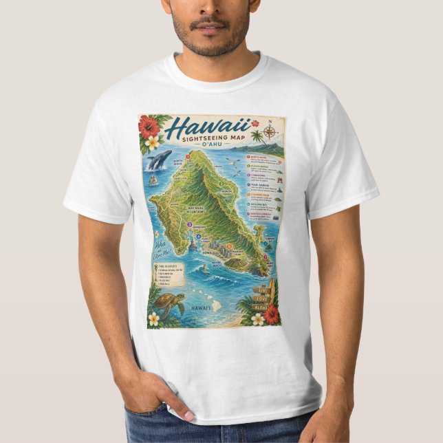 Hawaii Oahu Map T-Shirt (Front)