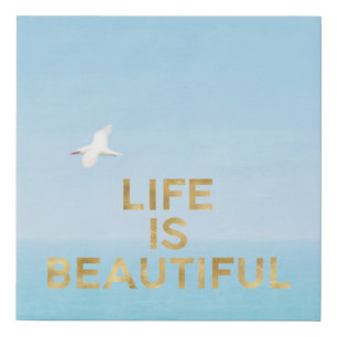 Hawaii Ocean Bird Flying Gold Beautiful Quote Faux Canvas Print