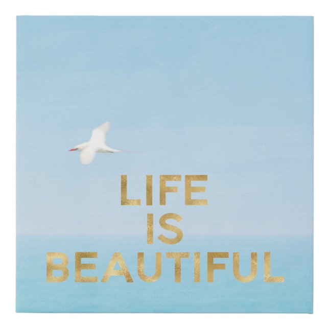 Hawaii Ocean Bird Flying Gold Beautiful Quote  Faux Canvas Print (Front)