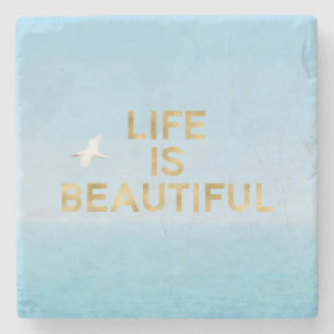 Hawaii Ocean Bird Flying Gold Beautiful Quote Stone Coaster