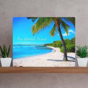 Hawaii Ocean Palm Tree Sand Photo Beach Time Quote Metal Print