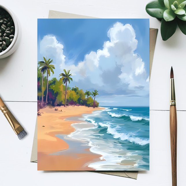 Hawaii Ocean Shore Watercolor Painting Postcard (Creator Uploaded)