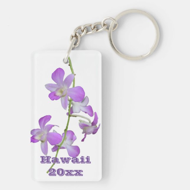 Hawaii Orchids purple and white Keychain (Back)