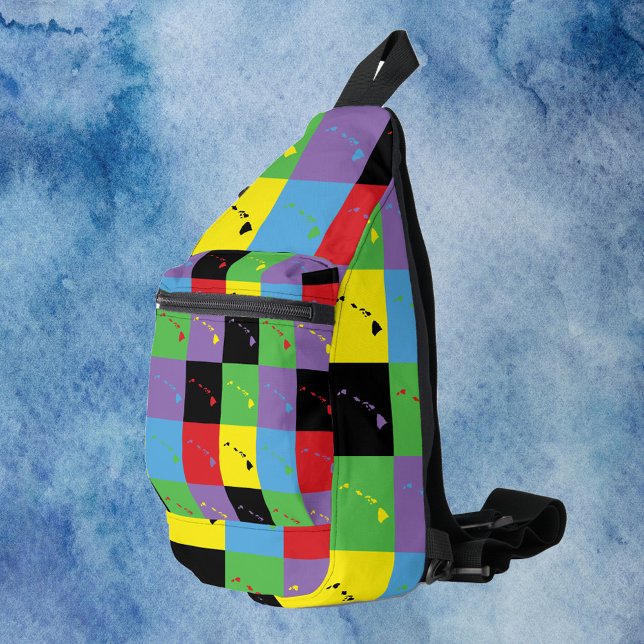 Hawaii Outline Pop Art State Pattern Sling Bag (A sling bag with a pop art pattern of the US state of Hawaii)