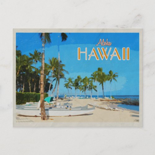 Hawaii Outrigger Canoe Palm Trees Vintage Travel  Postcard