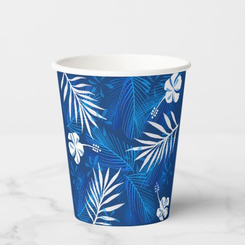 Hawaii Palm Leaf Hibiscus Flower Tropical Luau Paper Cups