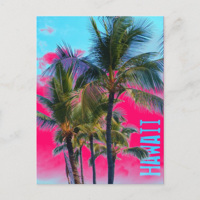 Hawaii palm pink art postcard (Front)