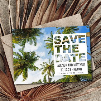 Hawaii Palm Tree Beach Wedding Photo Save The Date