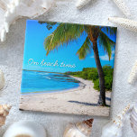 Hawaii Palm Tree Tropical Photo On Beach Time Ceramic Tile<br><div class="desc">“On beach time.” Rewind back to memories of lazy, tropical beach days whenever you use this inspirational Hawaii vacation ceramic tile of a lone palm tree on a sandy, crescent beach, with clear turquoise blue skies and water. 2 sizes to choose from: 4.25” square or 6” square. Makes a great...</div>