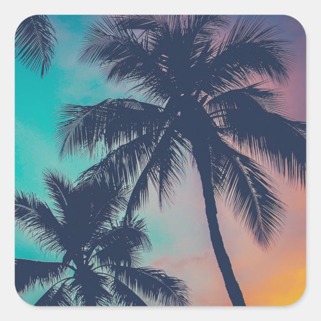 Hawaii Palm Trees At Sunset Square Sticker (Front)