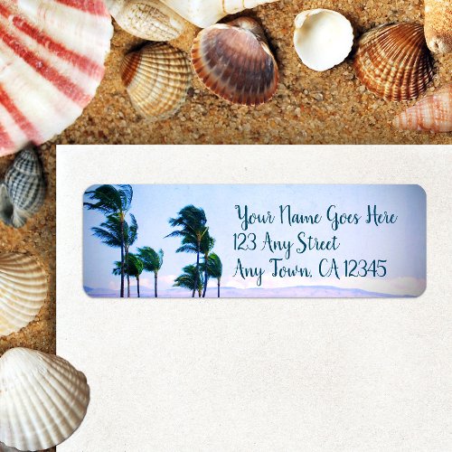 Hawaii palm trees mountain photo custom address label