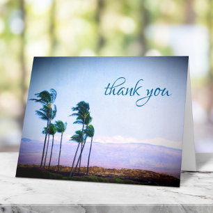 Hawaii palm trees purple mountain stylish modern letterpress thank you card