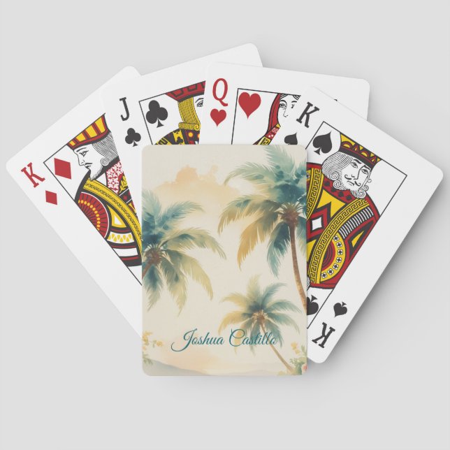 Hawaii Palms Calligraphy Simple Professional Name Poker Cards (Back)