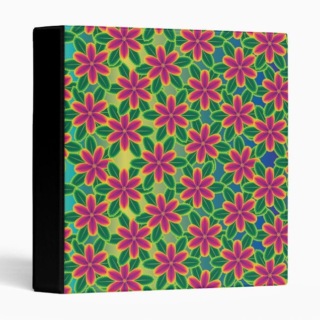 Hawaii Passion Hot Pink Tropical Flower Power 3 Ring Binder (Front/Spine)