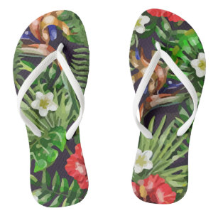 Hawaii Pattern Tropical Flowers Leaves Flip Flops