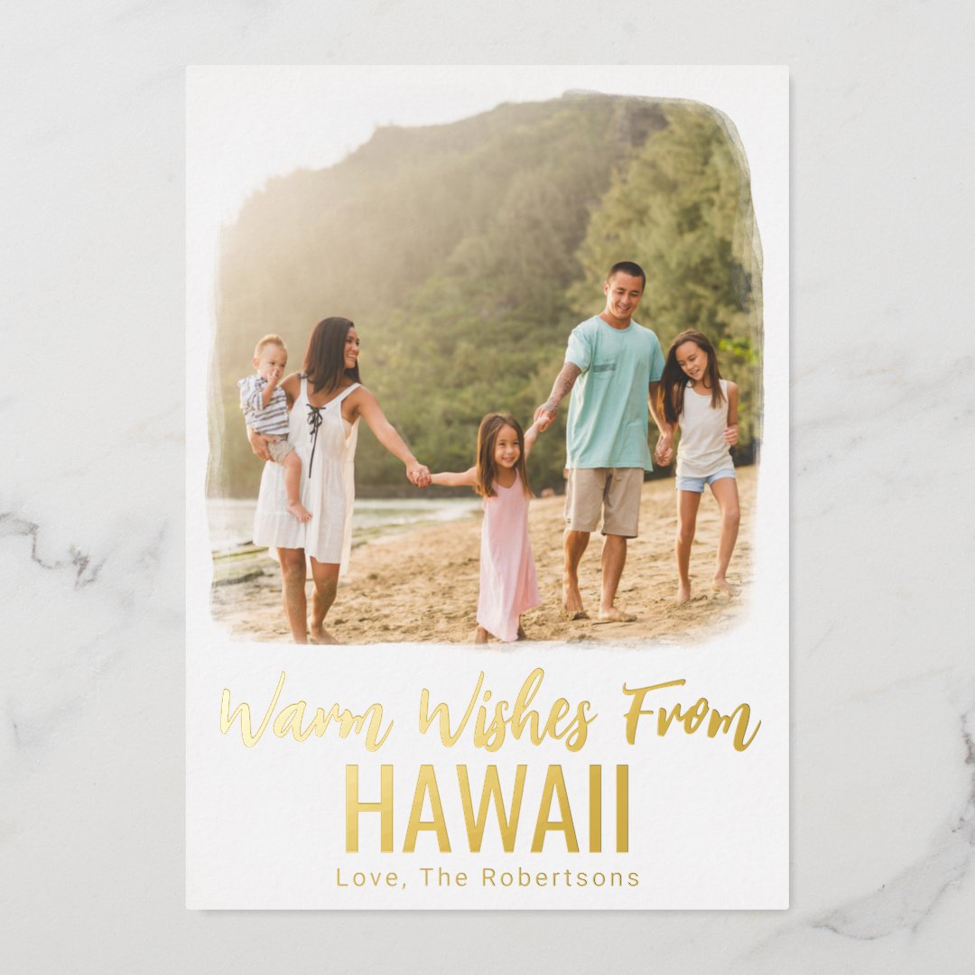 Hawaii Photo Beach Christmas Card Watercolor Foil