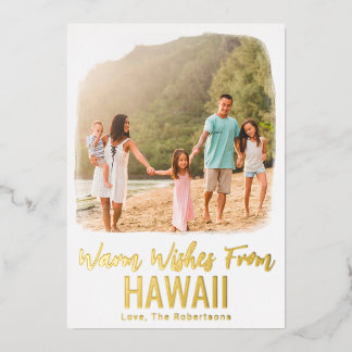 Hawaii Photo Beach Christmas Card Watercolor Foil