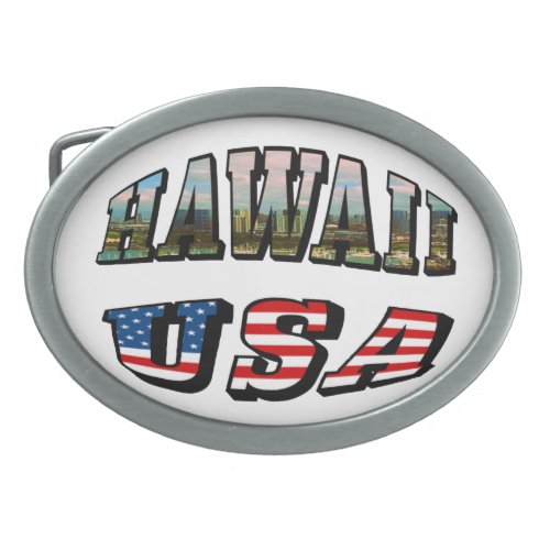 Hawaii Picture and USA Flag Text Belt Buckle