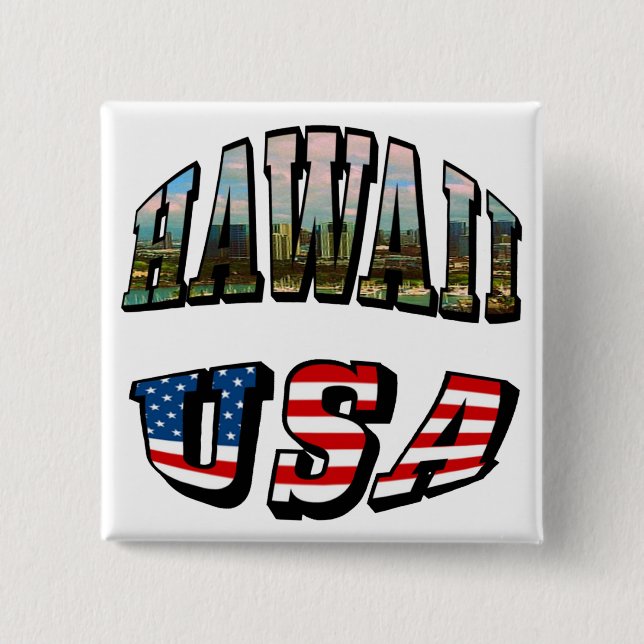 Hawaii Picture and USA Flag Text Button (Front)