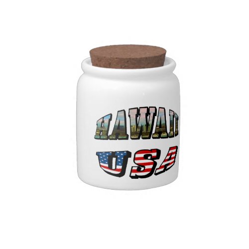 Hawaii Picture and USA Flag Text Candy Jar