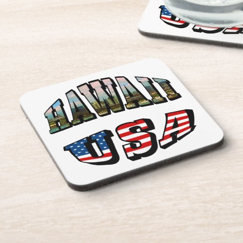 Hawaii Picture and USA Flag Text Drink Coaster