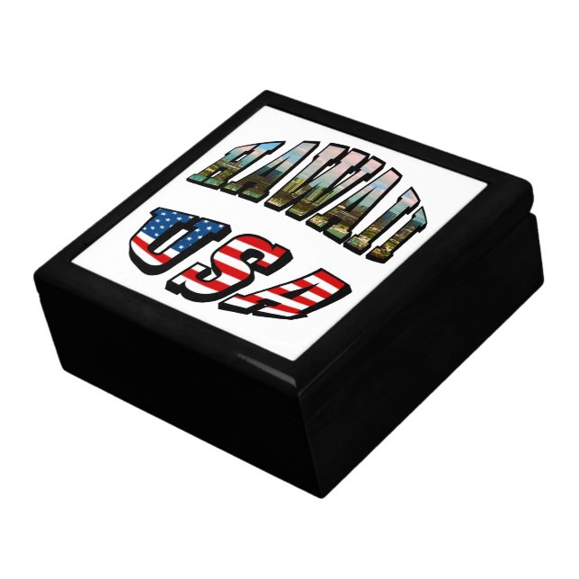 Hawaii Picture and USA Flag Text Gift Box (Side)