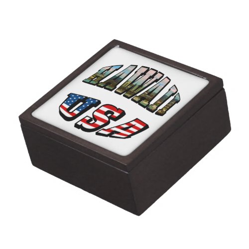 Hawaii Picture and USA Flag Text Jewelry Box