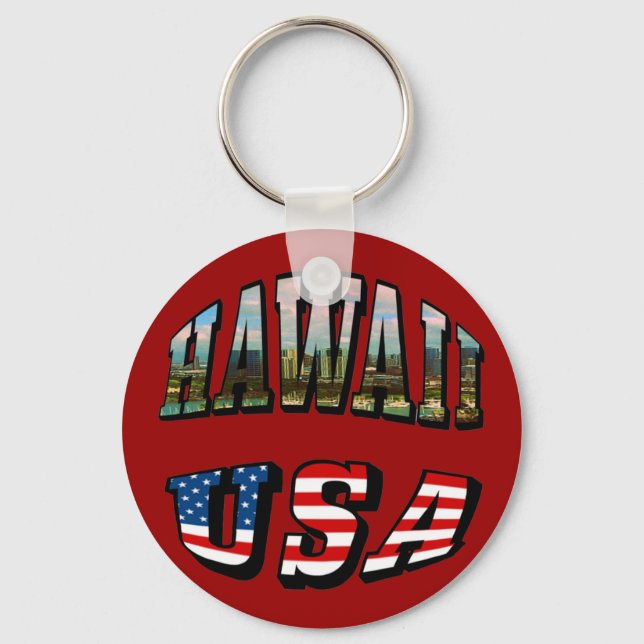 Hawaii Picture and USA Flag Text Keychain (Front)