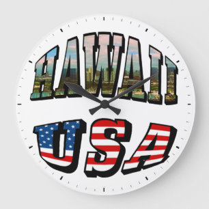 Hawaii Picture and USA Flag Text Large Clock