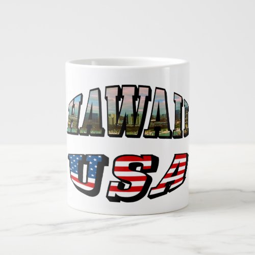 Hawaii Picture and USA Flag Text Large Coffee Mug