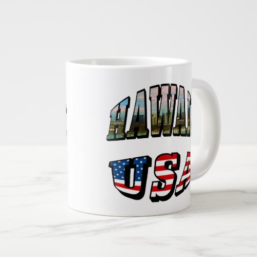 Hawaii Picture and USA Flag Text Large Coffee Mug