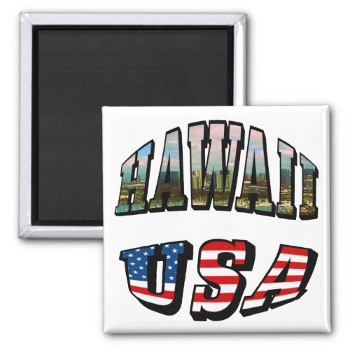 Hawaii Picture and USA Flag Text Magnet