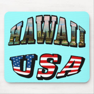 Hawaii Picture and USA Flag Text Mouse Pad