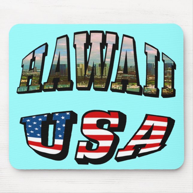 Hawaii Picture and USA Flag Text Mouse Pad (Front)