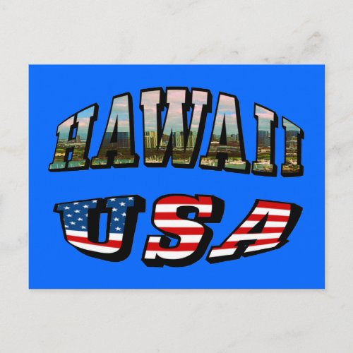 Hawaii Picture and USA Flag Text Postcard