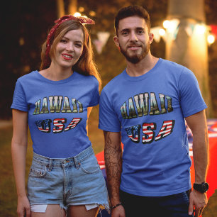 Hawaii Picture and USA Flag Text T-Shirt