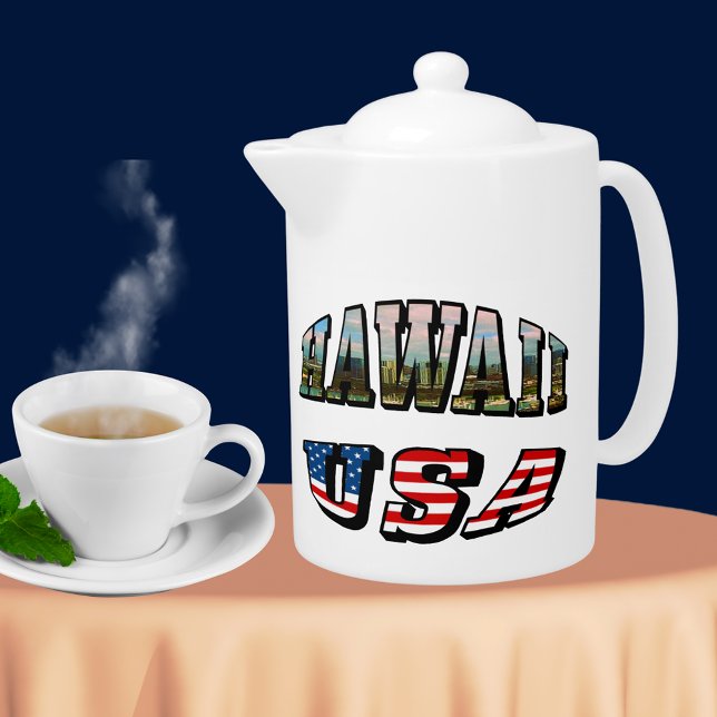 Hawaii Picture and USA Flag Text Teapot (Hawaii Picture and USA Flag Text Teapot)